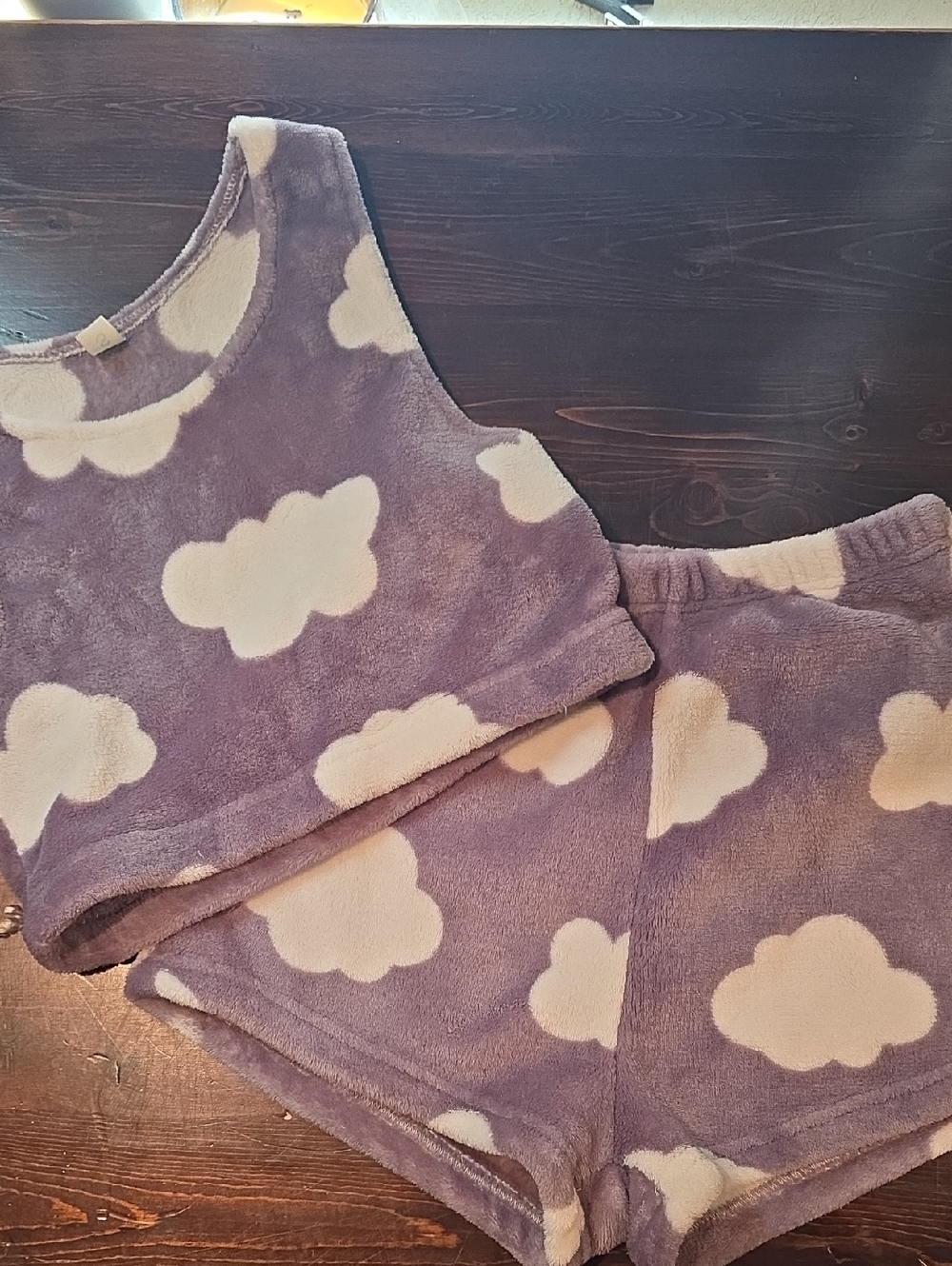 Fuzzy Cloud Print Lounge Set (Top & Shorts)